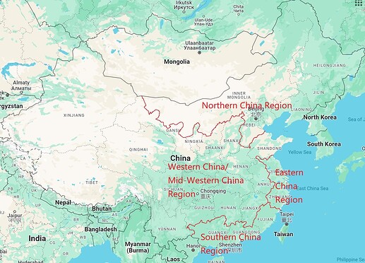 China(Mainland) new season regions
