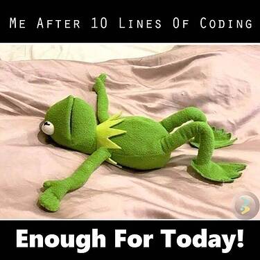 me after 10 lines of coding is exhausted, 10 lines of code is enough for today