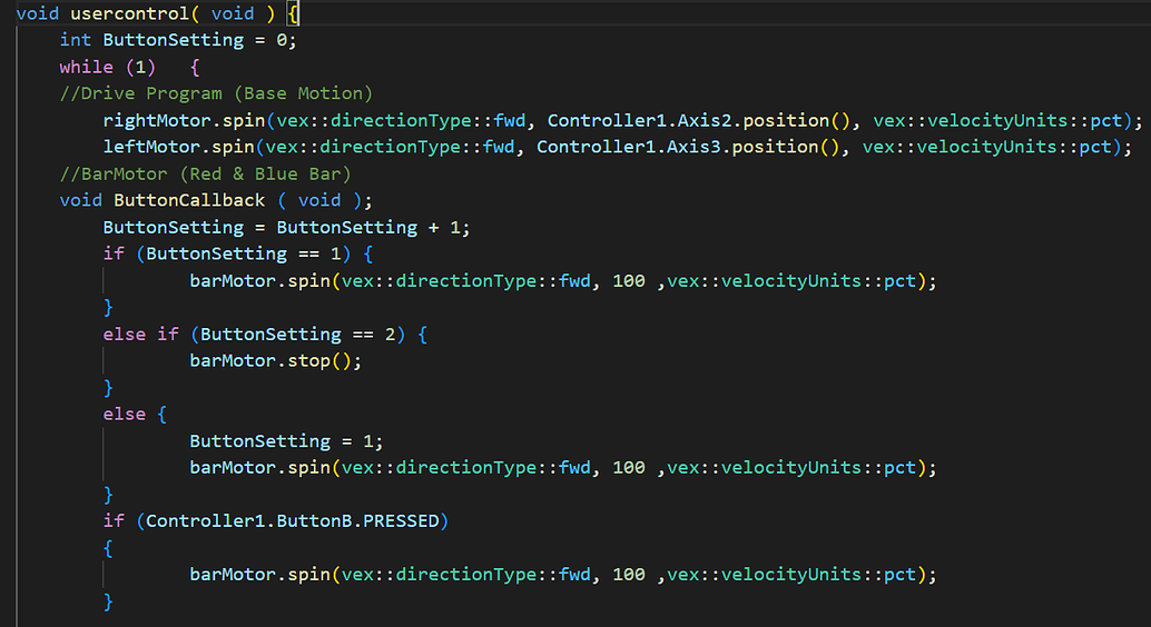 One button start, One button stop (C++) - VEXcode V5 Tech Support - VEX ...