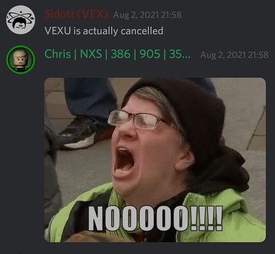 VEXU is cancelled