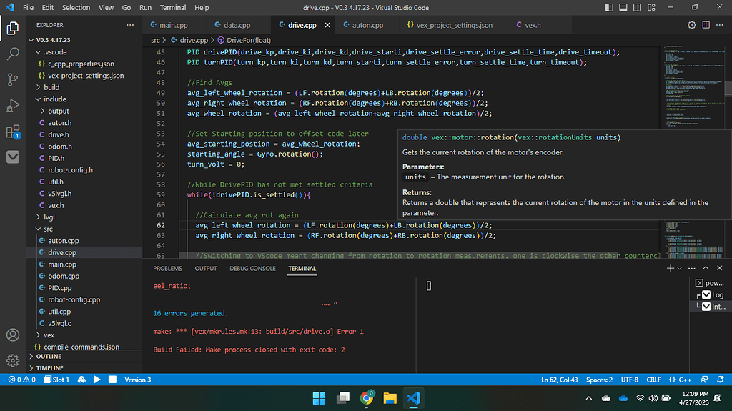 No member named rotation in vex::motor? VScode - VEXcode Pro V5 Text ...