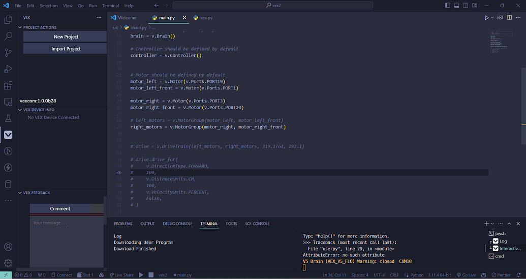 Python MotorGroup error - Programming Support - VEX Forum