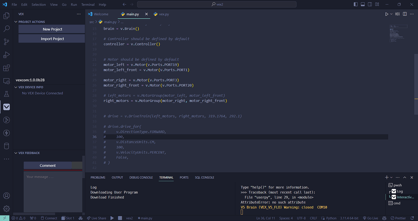 Python MotorGroup error - Programming Support - VEX Forum