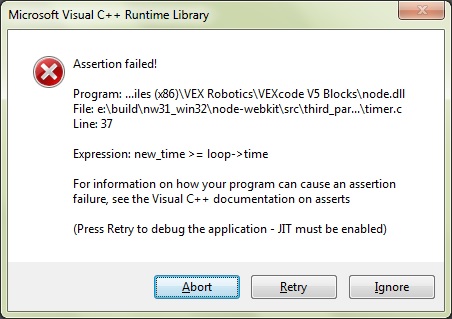 Microsoft Visual C Runtime Library Error Vexcode Iq Technical Support Vex Forum