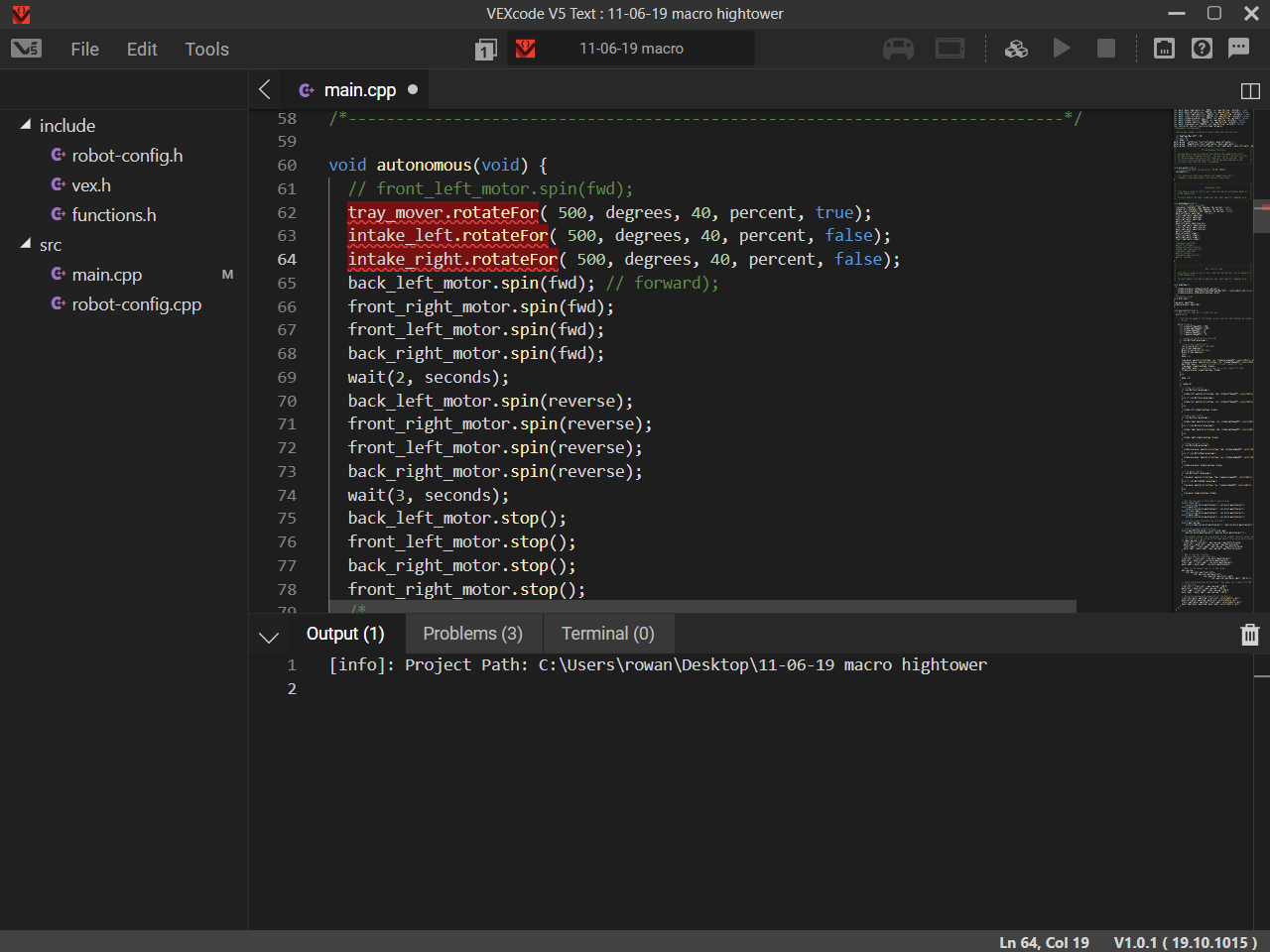 Vex V5 C Code Example Autonomous multiple moving motors at differing speeds - VEXcode Pro V5 ...
