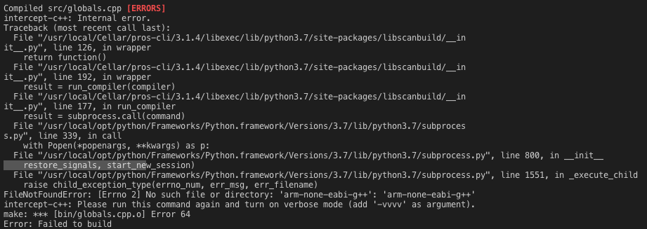 PROS Building Error - PROS Support - VEX Forum